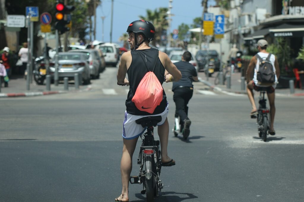 Man on a bike in Tel Aviv